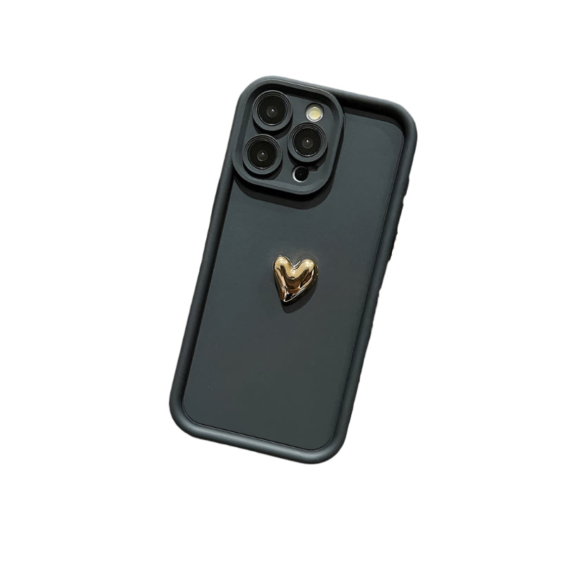 3D Gold Heart iPhone Case – Soft Silicone Shockproof Protective Cover