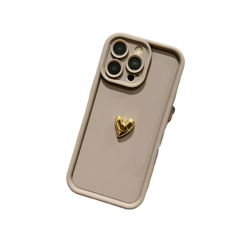 3D Gold Heart iPhone Case – Soft Silicone Shockproof Protective Cover