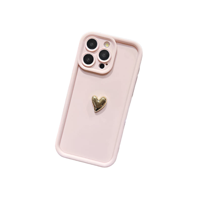 3D Gold Heart iPhone Case – Soft Silicone Shockproof Protective Cover