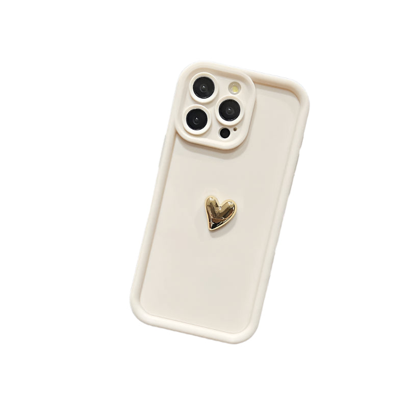 3D Gold Heart iPhone Case – Soft Silicone Shockproof Protective Cover